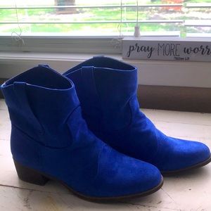Blue suede booties